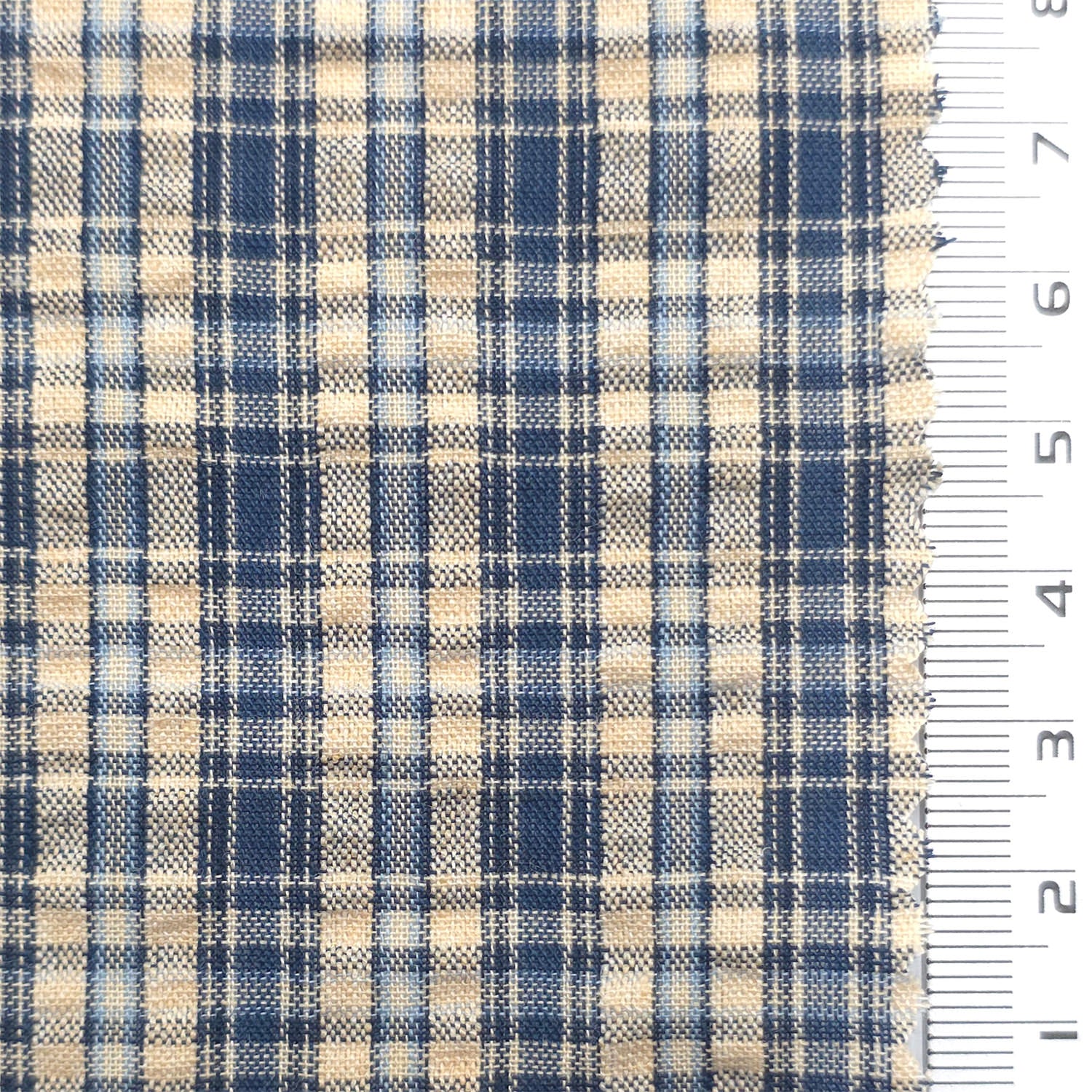 1: Pale Blue-2: Light Blue-3: Navy Blue and Tan-4: Tan with Dark Green-5: Beige - Plaid Cotton Woven Fabric - FAB 1862