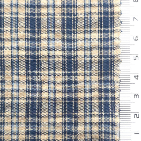 Navy Blue and Tan - Plaid Cotton Woven Fabric - FAB1862