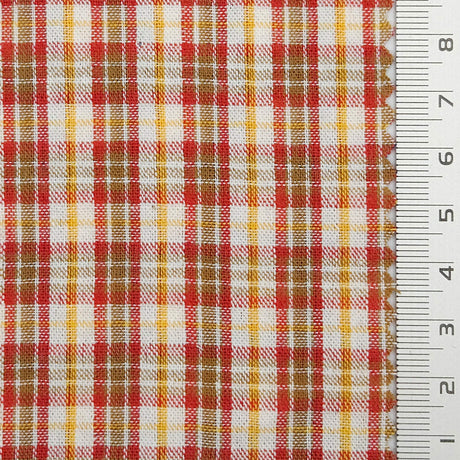 Multi Color Check YarnDyed Polyester Cotton Woven Fabric - FAB1788 - 1.Red-2.Green-3.Red-4.Purple-5.Grey-6.Purple-7.Orange 