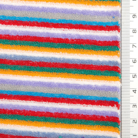Multi Color Towel Stripe Terry Spandex Cotton Polyester Knit Fabric - FAB1776 - 1.Green/Yellow-2.Red/Blue-3.Red/Orange-4.Pink/Green 