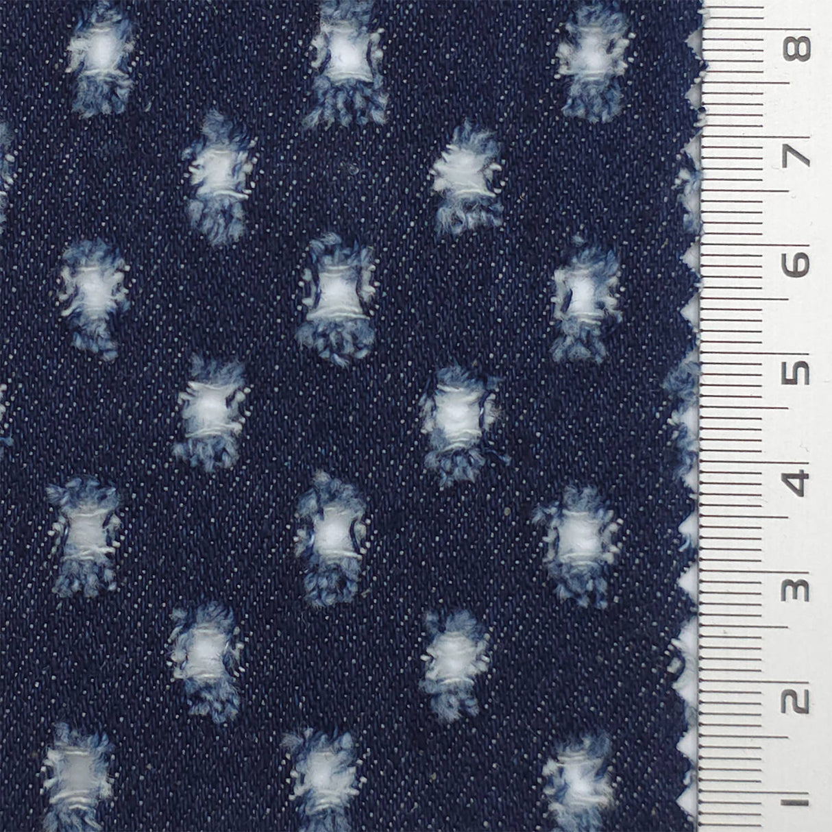 Dark Blue Punched Distressed Denim Cotton Woven Fabric - FAB1835
