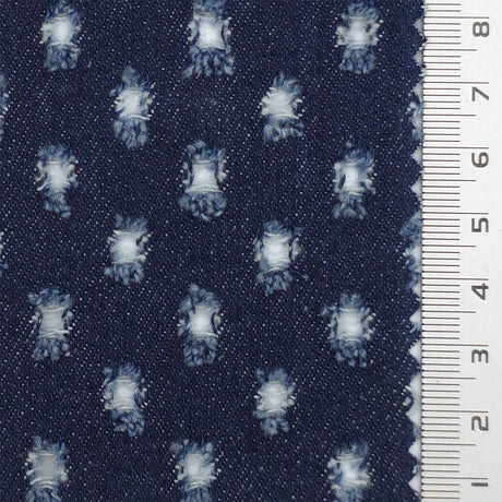 Dark Blue Punched Distressed Denim Cotton Woven Fabric - FAB1835