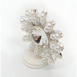 Luxury Pearl & Crystal Button, 25mm, Floral Design, Silver Setting - FBTN248 - Silver / 25mm 