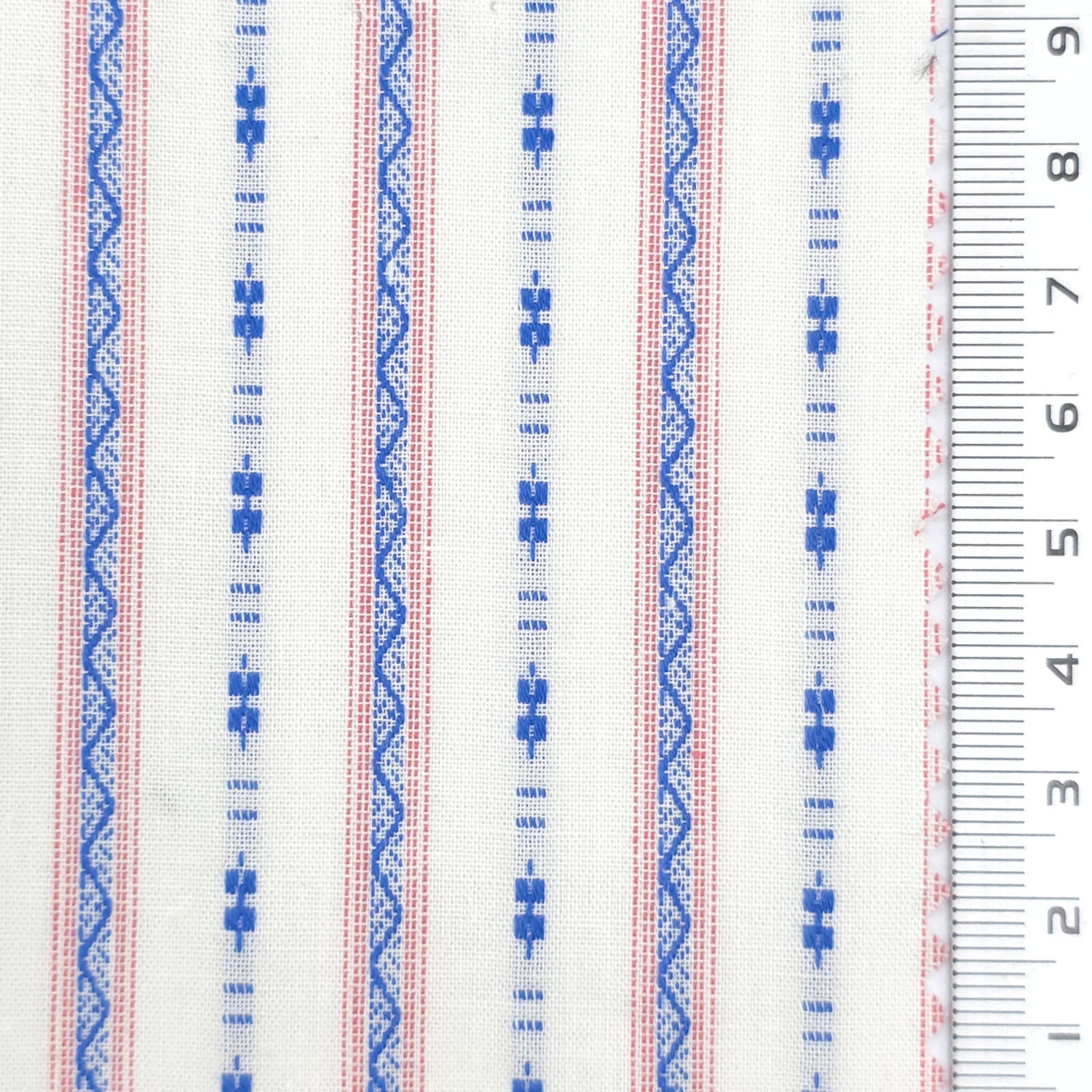 Blue - Lightweight Textured Dobby Geometric Stripe Cotton Woven Fabric - FAB 1924