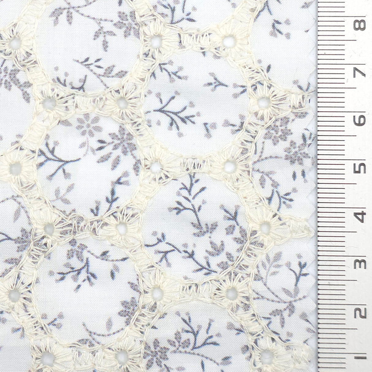 Print Leaf Embroidery Cotton Woven Fabric - FAB1821 - Ivory