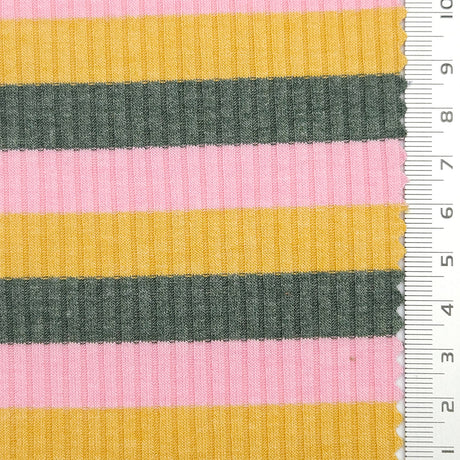 Stripe Rib YarnDyed Spandex Rayon Knit Fabric - FAB1780 - 1.Orange and blue-2.Lavender and brown-3.Yellow and pink 