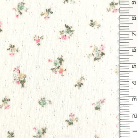 White - Ditsy Floral Pointelle Cotton Knit Fabric - FAB1876