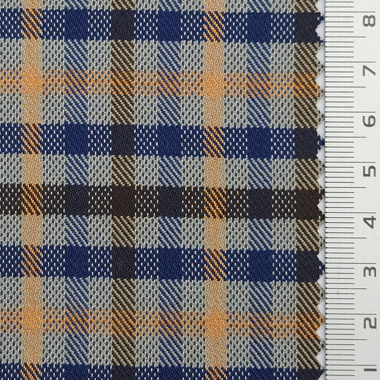 Tartan Plaid Check YarnDyed Spandex Polyester Woven Fabric - FAB1807 - Navy blue and tan plaid