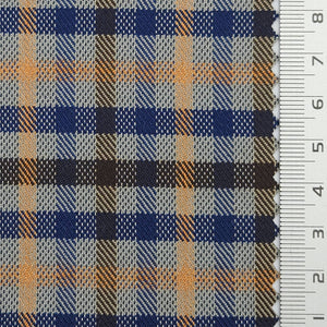 Tartan Plaid Check YarnDyed Spandex Polyester Woven Fabric - FAB1807 - Navy blue and tan plaid