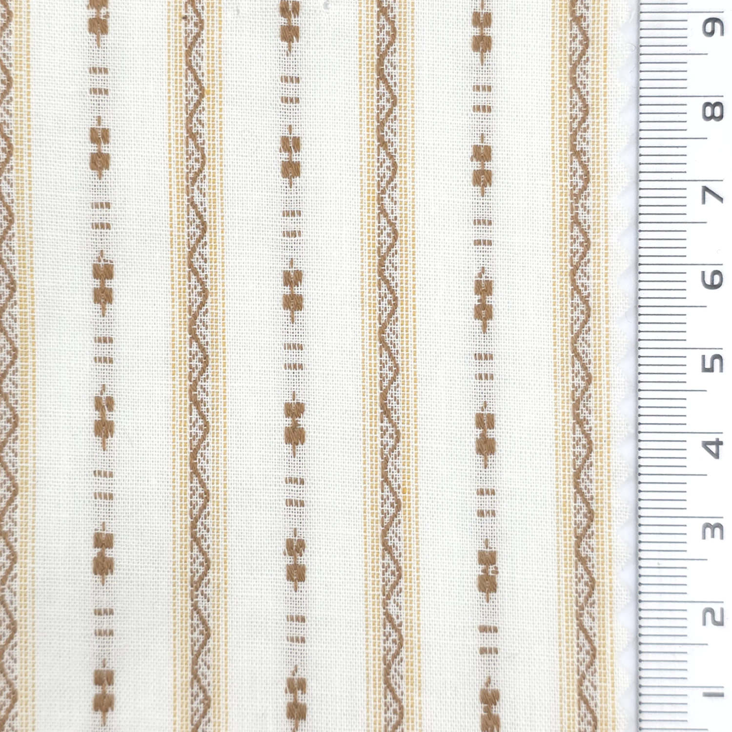 Tan - Lightweight Textured Dobby Geometric Stripe Cotton Woven Fabric - FAB 1924