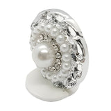 Elegant Crystal & Pearl Button, 21mm, Silver Setting, Ornate Design, Fashion Accent - FBTN230 - Silver / 21mm 