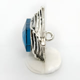 Unique Geometric Button, 23mm, Teal Jewel, Feather Accents, Modern Design - FBTN261 - Blue / 23mm 