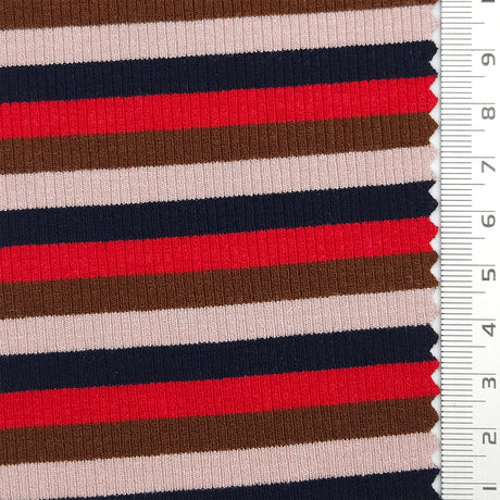 Stripe Rib YarnDyed Rayon Spandex Knit Fabric - FAB1779 - 1.Red-2.Light blue-3.Yellow-4.Black 