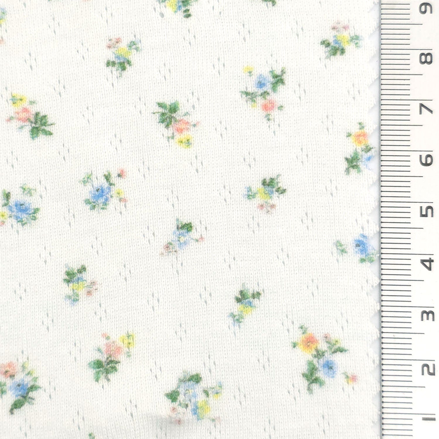 White - Ditsy Floral Pointelle Cotton Knit Fabric - FAB1876
