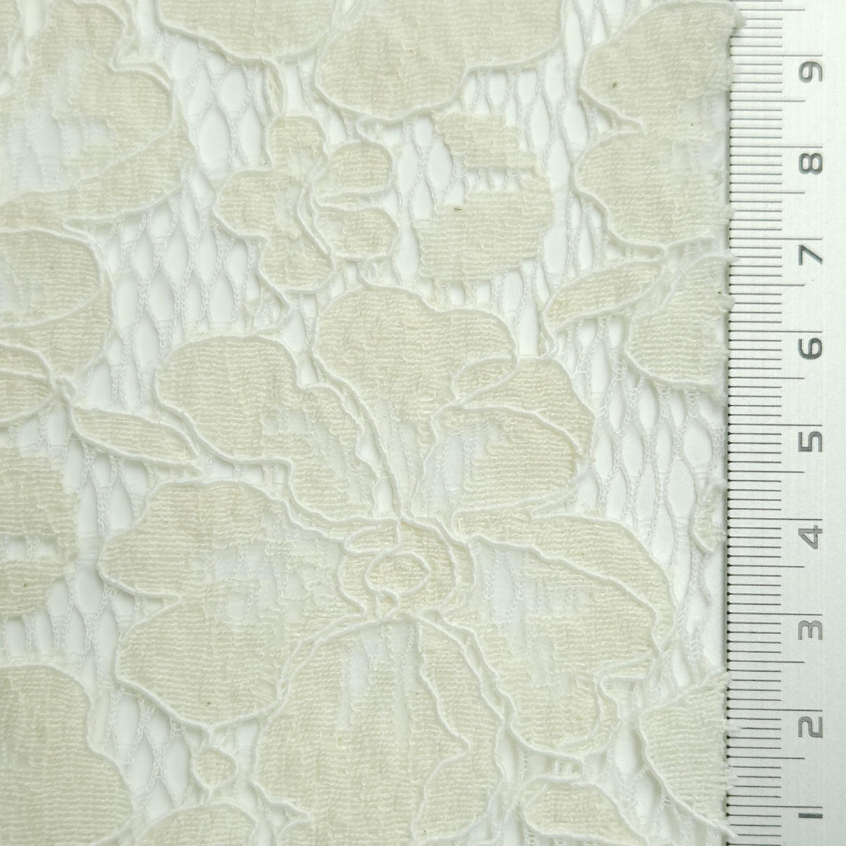 Solid Floral Lace Cotton Nylon Knit Fabric | FAB1561 | 1.Khaki, 2.White, 3.Ivory, 4.Beige, 5.Pink, 6.Red, 7.Green, 8.Black, 9.Navy, 10.Beige by Fabricis.com #