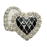 Enamel Heart Rhinestone Button, 21mm, Black & Clear, Pave Setting - FBTN253 - Silver/Black / 21mm 