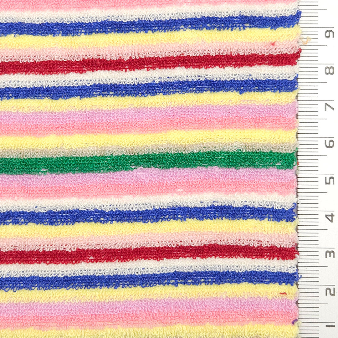 1.Green/Yellow-2.Red/Blue-3.Red/Orange-4.Pink/Green-Swatch - Multi Color Towel Stripe Terry Spandex Cotton Polyester Knit Fabric - FAB 1776