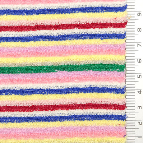 Multi Color Towel Stripe Terry Spandex Cotton Polyester Knit Fabric - FAB1776 - 1.Green/Yellow-2.Red/Blue-3.Red/Orange-4.Pink/Green 