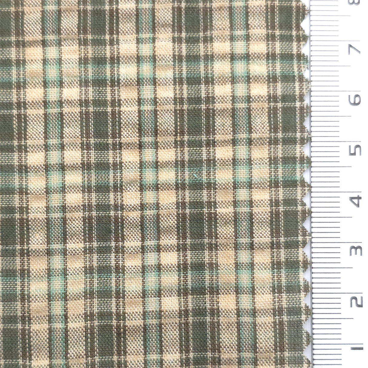 Tan with Dark Green - Plaid Cotton Woven Fabric - FAB1862