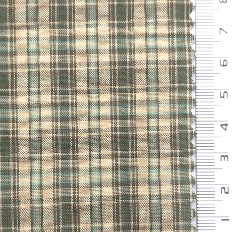 Tan with Dark Green - Plaid Cotton Woven Fabric - FAB1862