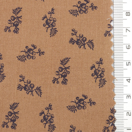 Samll Leafy Print Gauze Cotton Woven Fabric - FAB1749 - 1.Cream-2.Dark teal-3.Cream-4.Tan-5.Black 