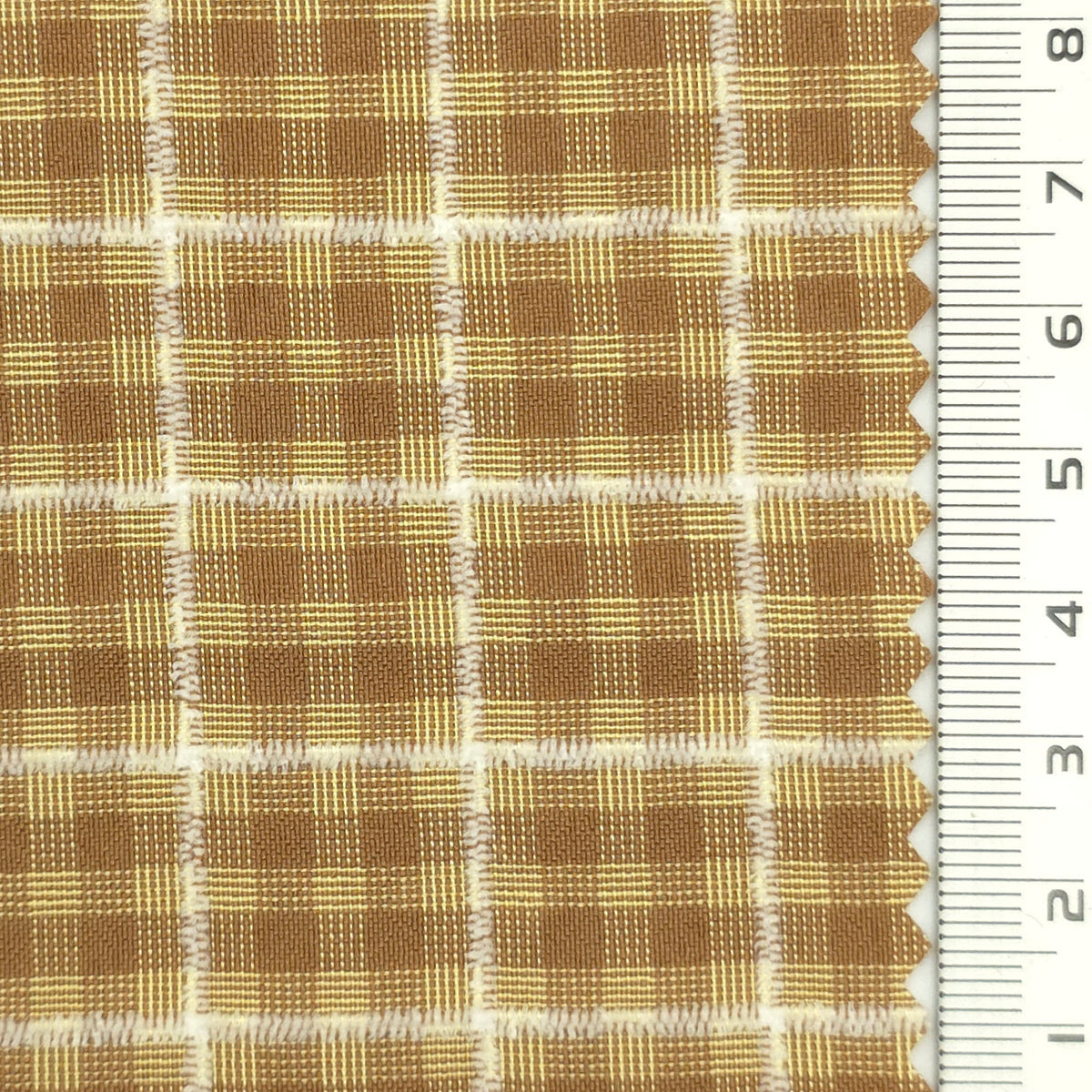1: Dark Charcoal-2: Peach-3: Mustard Yellow-4: Golden Brown-5: Tan - Textured Lightweight Embroidered Plaid Poly Cotton Shirting Woven Fabric - FAB 1935