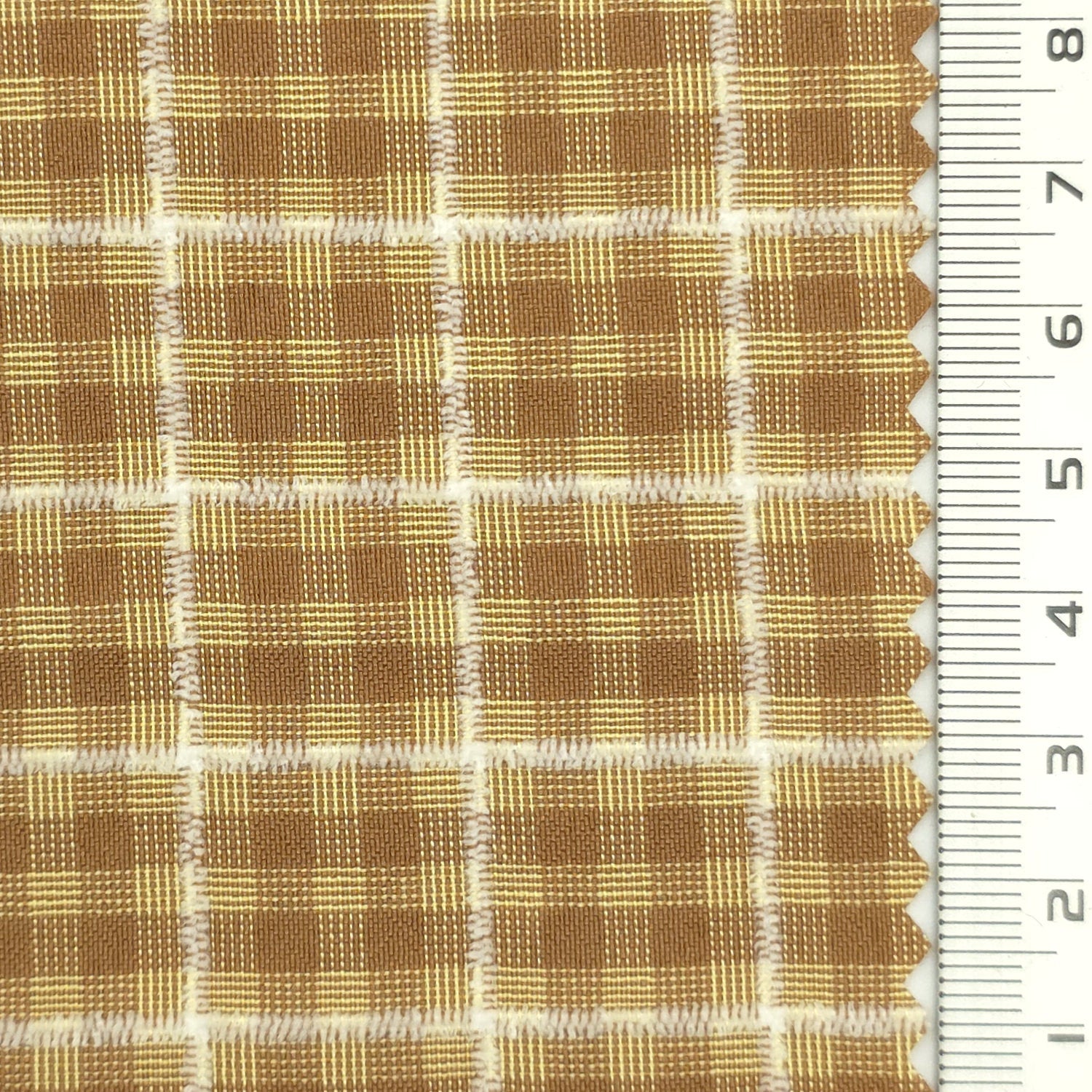 Golden Brown - Textured Lightweight Embroidered Plaid Poly Cotton Shirting Woven Fabric - FAB 1935