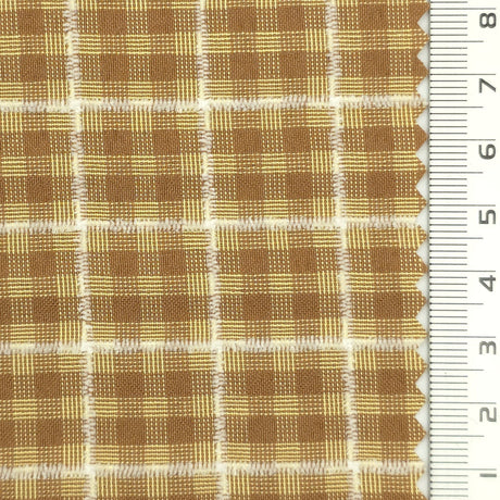 1: Dark Charcoal-2: Peach-3: Mustard Yellow-4: Golden Brown-5: Tan - Textured Lightweight Embroidered Plaid Poly Cotton Shirting Woven Fabric - FAB 1935