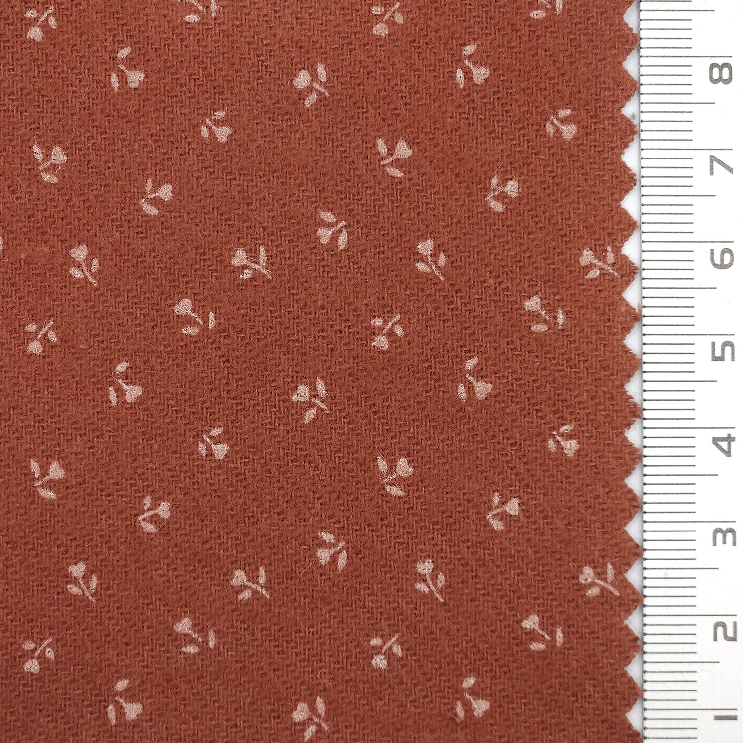 Scattered Floral Front Brushed Print Twill Cotton Woven Fabric - FAB 1748 - 5.Rust