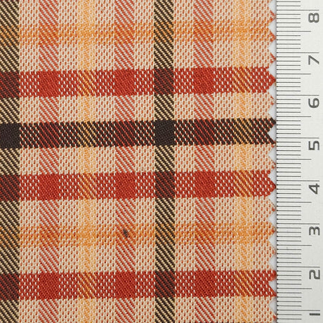 Tartan Plaid Check YarnDyed Spandex Polyester Woven Fabric - FAB1807 - 1.Brown and blue plaid-2.Teal/turquoise and white plaid-3.Khaki and brown plaid-4.Navy blue and tan plaid-5.Coral pink and red plaid 