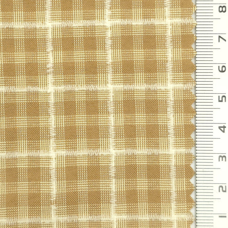 1: Dark Charcoal-2: Peach-3: Mustard Yellow-4: Golden Brown-5: Tan - Textured Lightweight Embroidered Plaid Poly Cotton Shirting Woven Fabric - FAB 1935