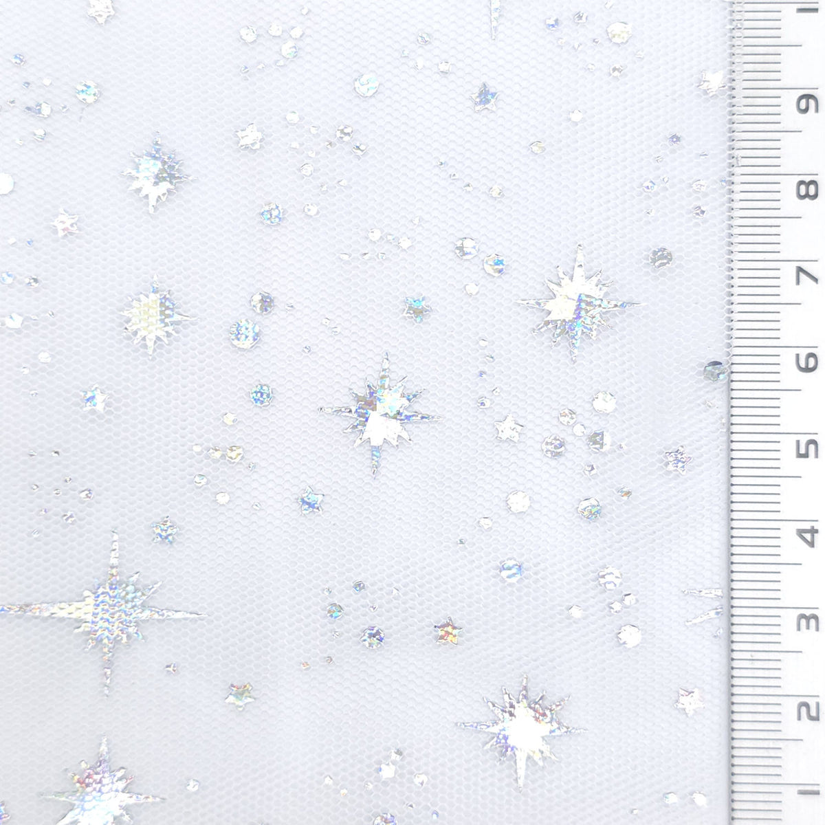 Star Foil Poly Knit Fabric - FAB1949 - White