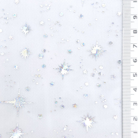 Star Foil Poly Knit Fabric - FAB1949 - White