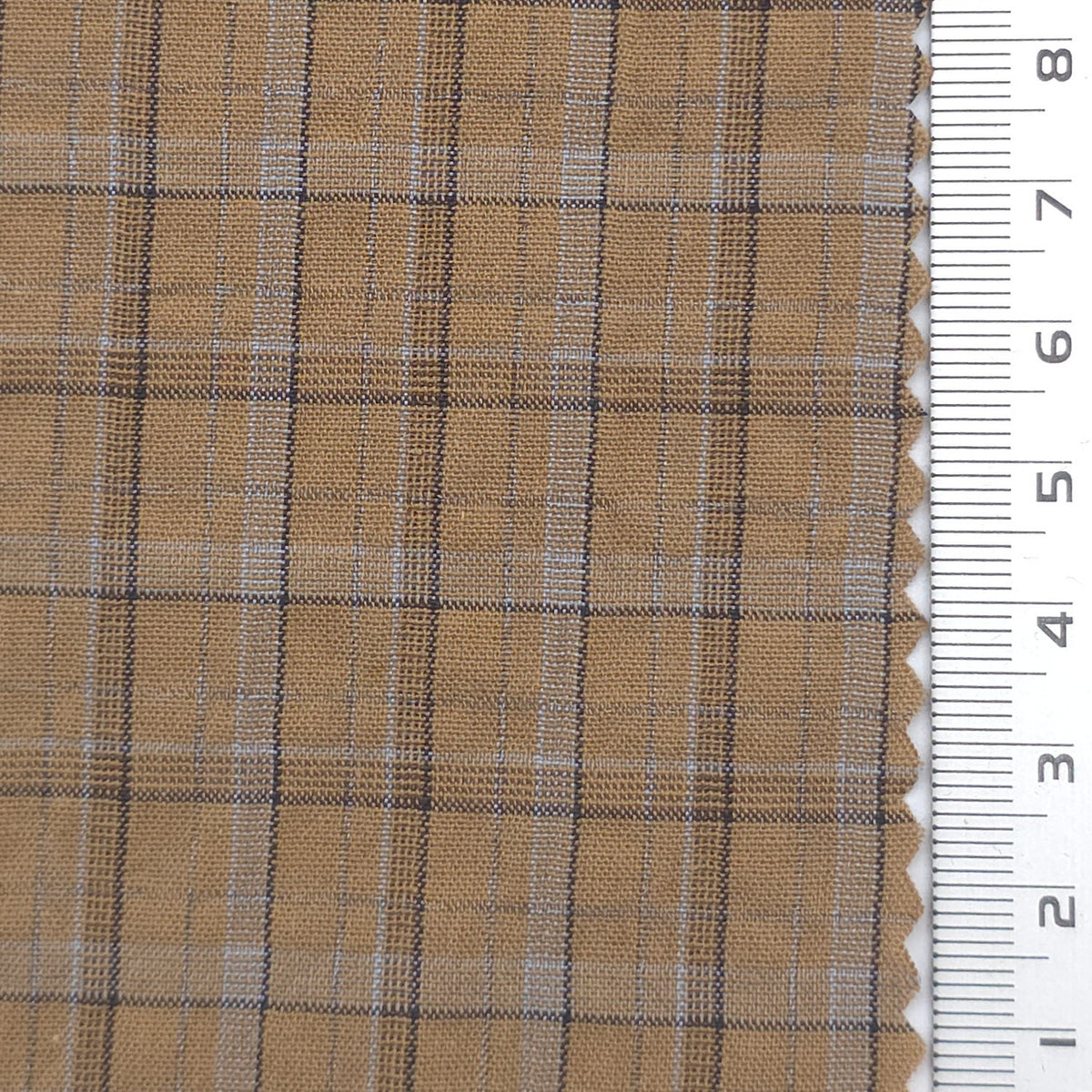 Tattersall Check Polyester Cotton Woven Fabric - FAB1969 - Tan
