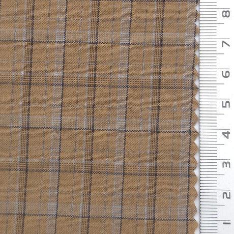 Tattersall Check Polyester Cotton Woven Fabric - FAB1969 - Tan