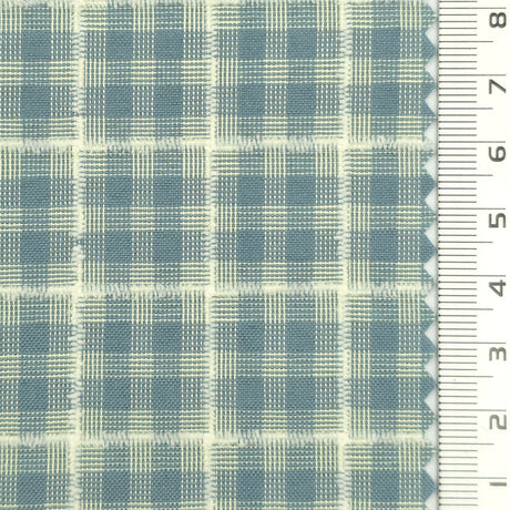 1: Dark Charcoal-2: Peach-3: Mustard Yellow-4: Golden Brown-5: Tan - Textured Lightweight Embroidered Plaid Poly Cotton Shirting Woven Fabric - FAB 1935