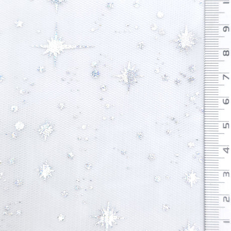 Star Foil Poly Knit Fabric - FAB1949 - Off White