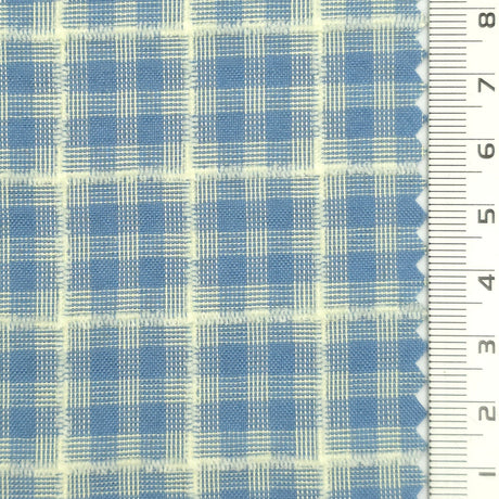 1: Dark Charcoal-2: Peach-3: Mustard Yellow-4: Golden Brown-5: Tan - Textured Lightweight Embroidered Plaid Poly Cotton Shirting Woven Fabric - FAB 1935