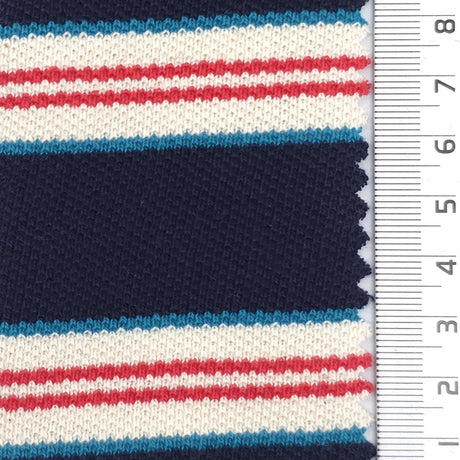 1: Light Blue-2: Light Pink-3: Cream-4: Light Gray-5: Rust - Textured Medium Weight Striped Pique Cotton Knit Fabric - FAB 1930