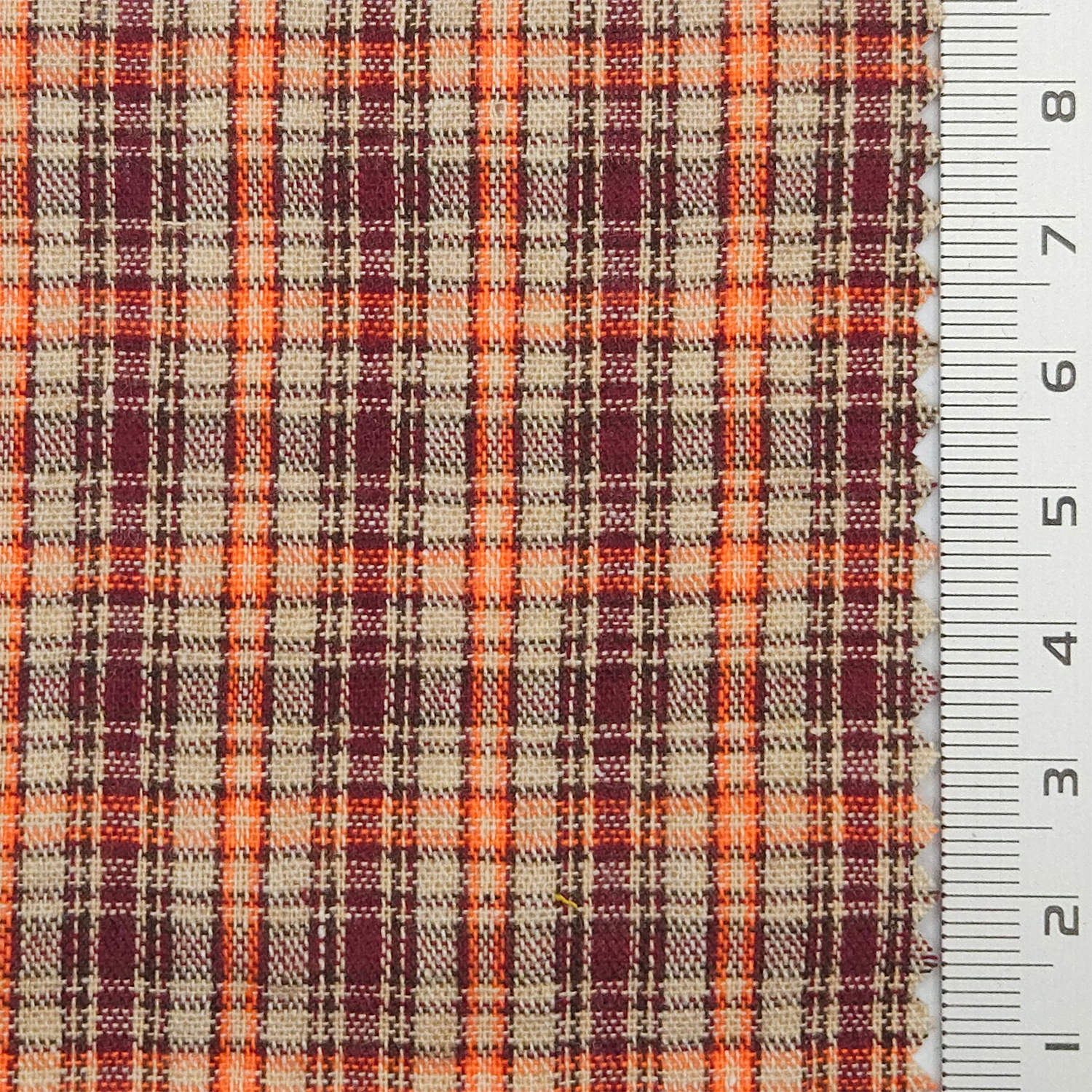 Multi Color Check YarnDyed Polyester Cotton Woven Fabric - FAB 1788 - 7.Orange