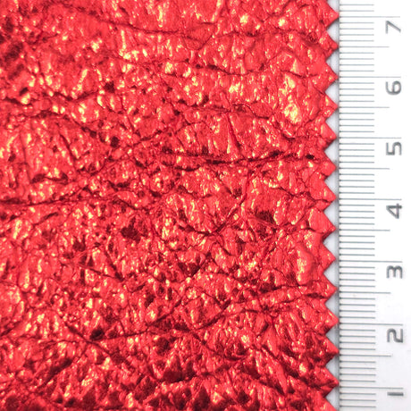 Bright Red - Cracked Foil Woven Nylon Pu Fabric - FAB1854