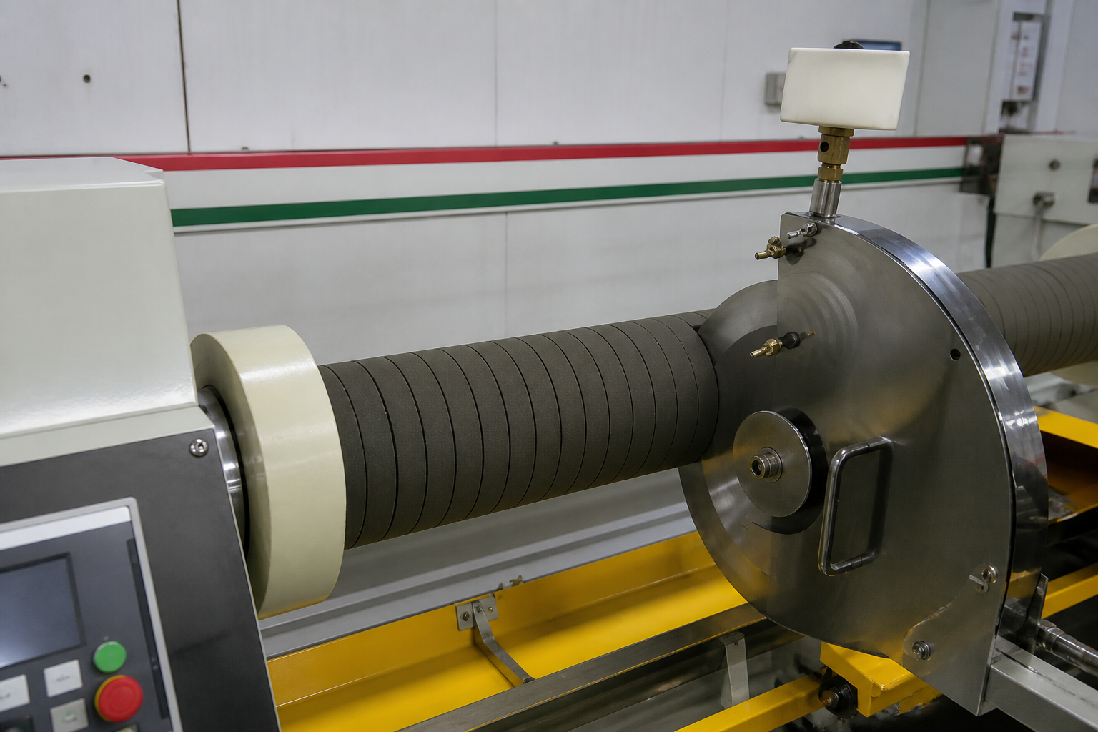 Fabric strips being prepared as rolls