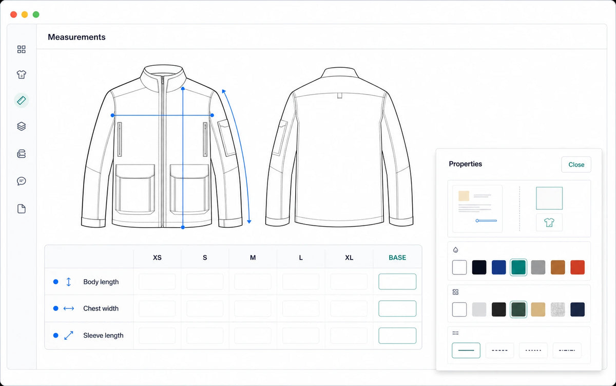 Fabricis Techpack design and measurement workspace