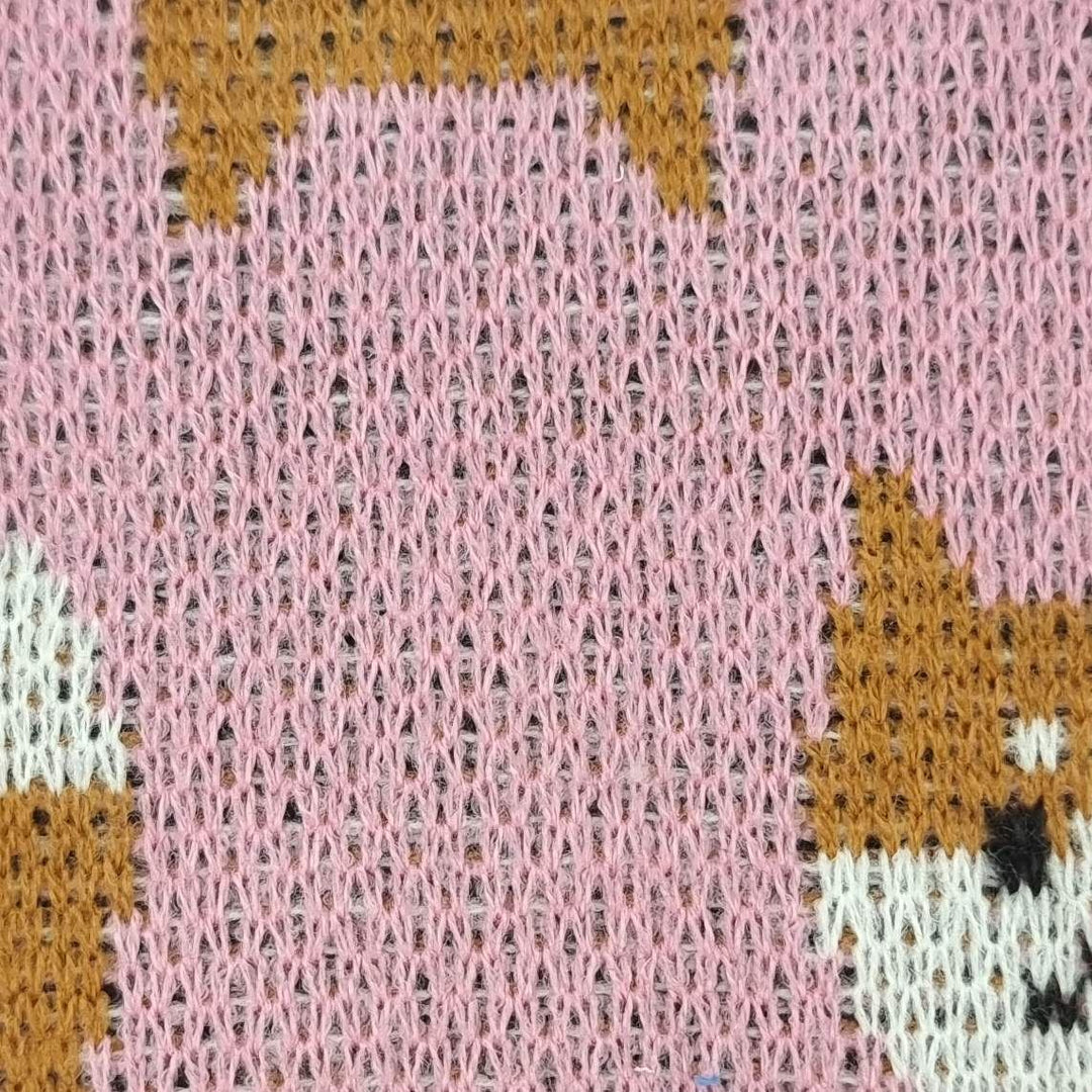1.Pink-2.Ivory-3.Yellow-4.Blue-Swatch - Animal Jacquard Acrylic Knit Fabric - FAB 1519