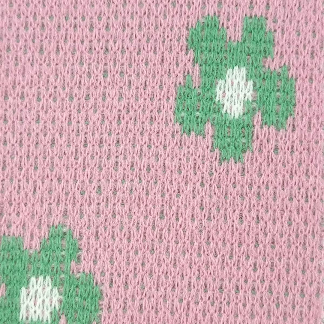 1.Pink-2.Brown-3.Purple-4.Black-Swatch - Floral Jacquard Acrylic Knit Fabric - FAB 1520