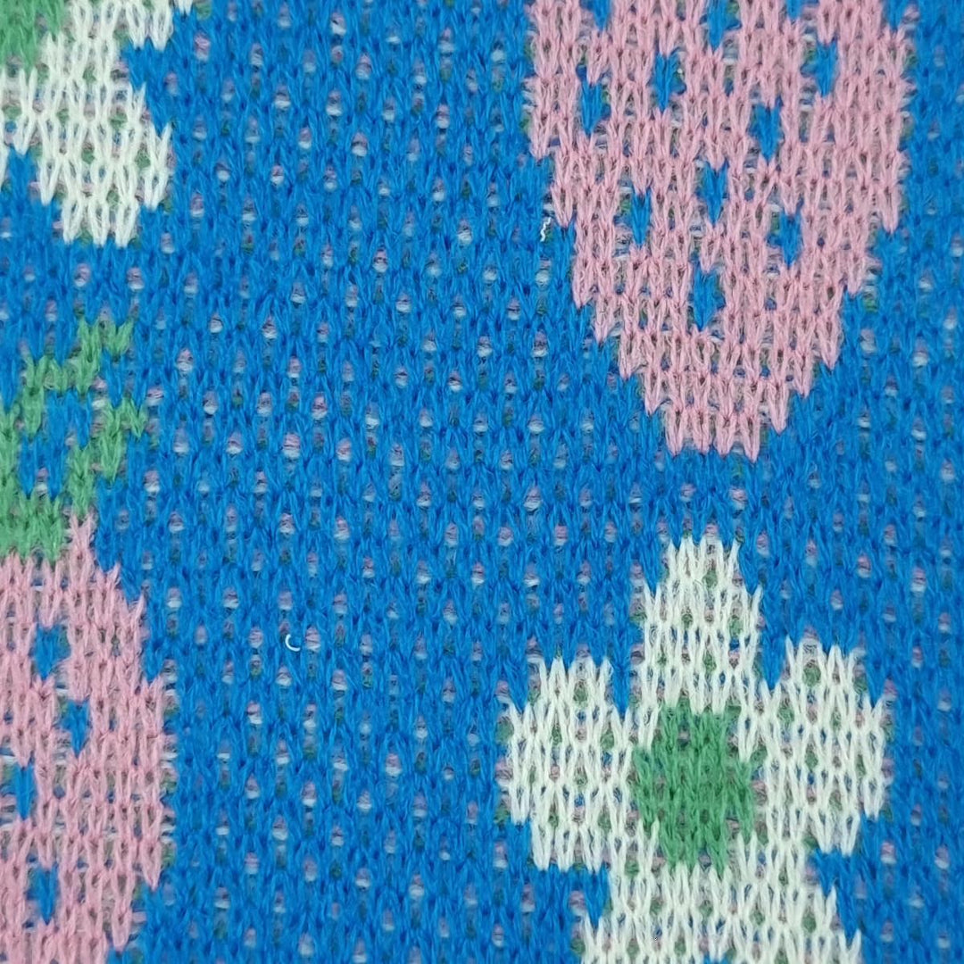 1.Blue-2.Beige-3.Yellow-4.Black-Swatch - Floral Jacquard Acrylic Knit Fabric - FAB 1526