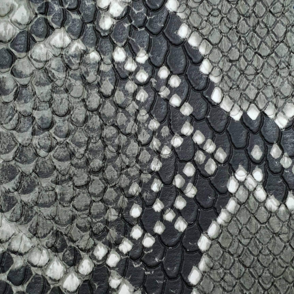 1.Black Grey-2.Black-3.Brown-4.Grey-5.Blue - Fake Snake Skin PU Rayon Fabric - FAB 1297