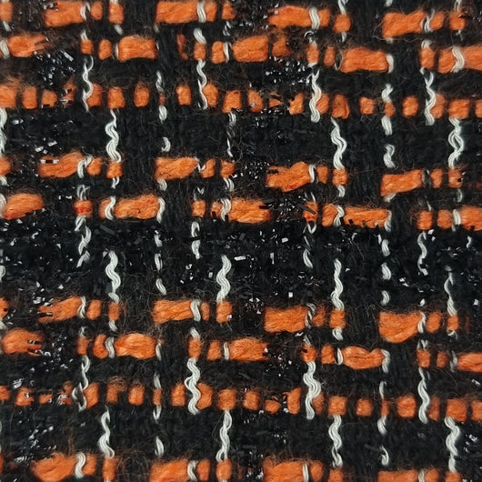 Tweed Metallic Polyester Woven Fabric | FAB1491 | 1.Black Red, 2.Black Orange, 3.Black Beige, 4.Black Blue, 5.Black Grey, 6.Black White by Fabricis.com #